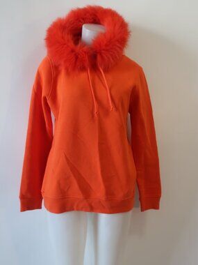 NWT Women Regina (Item- 58) Orange Cotton Blend Fox Fur Trim Zip Hoodie Jacket M